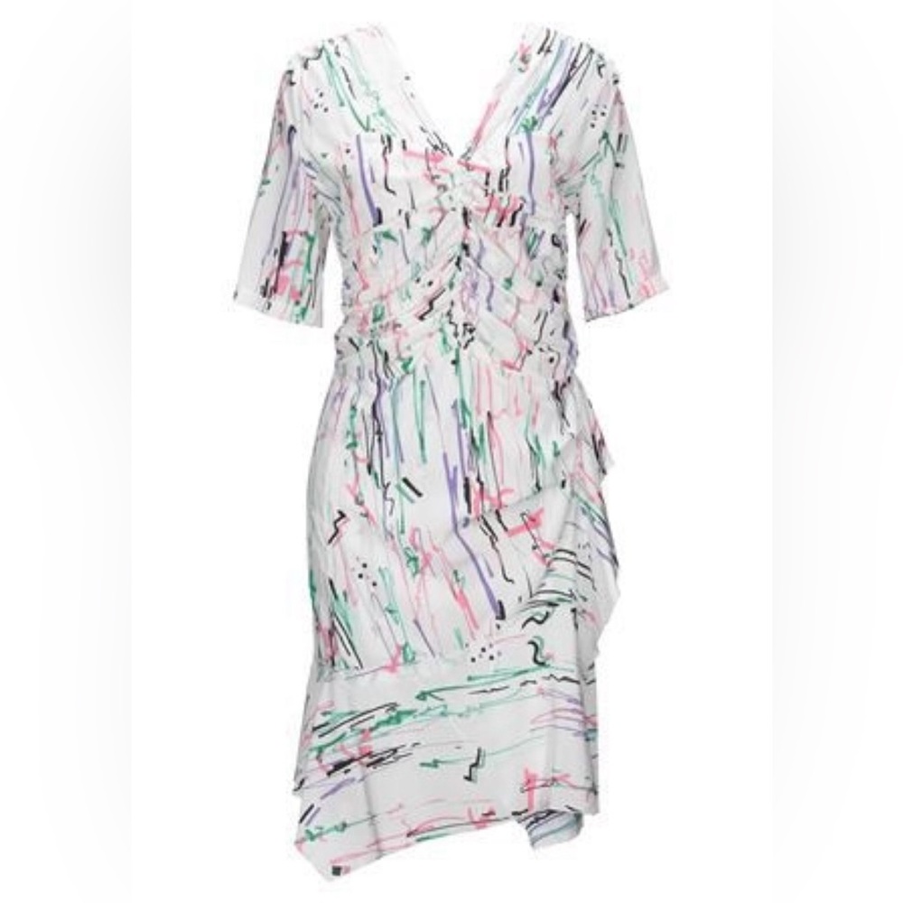 ISABEL MARANT Arodie Ruffled Colorful Abstract Print Dress Size 40